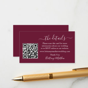 Carte D'accompagnement Site Web Détails Mariage Calligraphie QR Bourgogne
