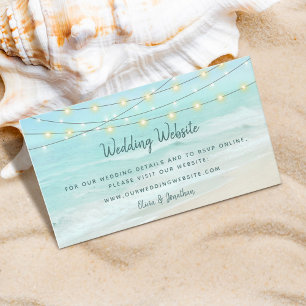 Carte D'accompagnement Site Web du Mariage Beach Ocean String Lights