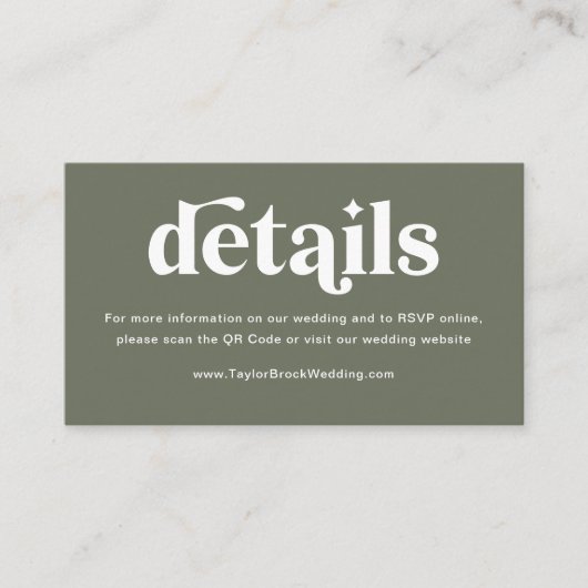 Carte D'accompagnement Site Web du Mariage Boho Retro Sage Green (Devant)