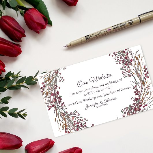 Carte D'accompagnement Site Web du Mariage de fleurs de Wreath d'hiver | 