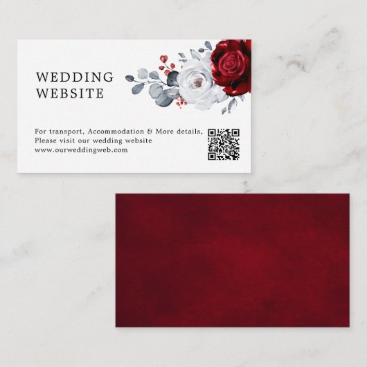 Carte D'accompagnement Site Web du Mariage Royal Red White Silver Boho (Devant / Derrière)