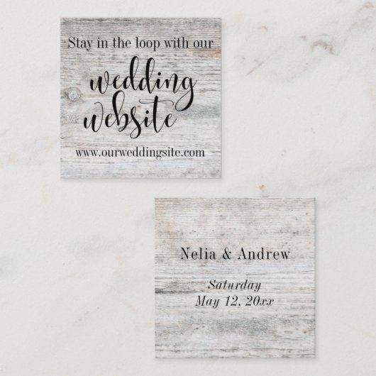 Carte D'accompagnement Site Web du Mariage Rustic Agé Grey Wood & Script (Devant / Derrière)