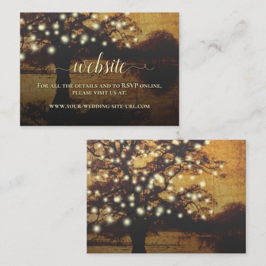 Carte D'accompagnement Site Web du Mariage Rustic Parchment Tree & Lights (Devant / Derrière)