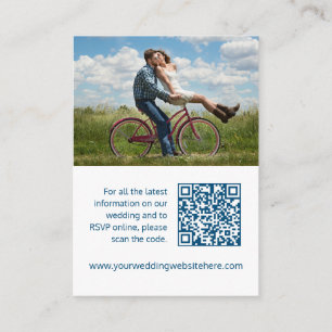 Carte D'accompagnement Site web mariage bleu coeur blanc code QR Enclôtur