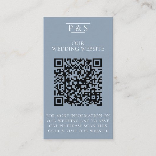 Carte D'accompagnement Site Web Mariage bleu Dusty QR Code Photo Rsvp (Devant)