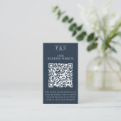 Carte D'accompagnement Site Web Mariage bleu Marine Code QR Photo Rsvp (Debout devant)