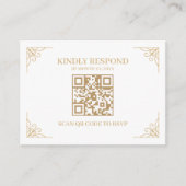 Carte D'accompagnement Site Web Mariage de code QR blanc et or RSVP (Devant)