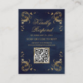 Carte D'accompagnement Site Web Mariage de Navy Blue Gold QR Code RSVP (Devant)
