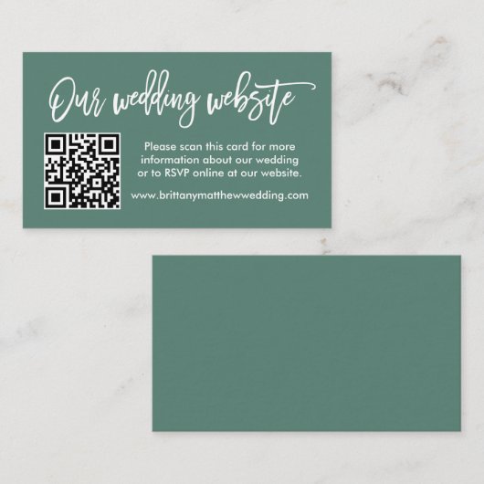 Carte D'accompagnement Site Web Mariage de script de brosse QR Eucalyptus (Devant / Derrière)