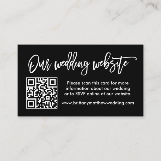 Carte D'accompagnement Site Web Mariage de script de Brush QR Photo noir (Devant)
