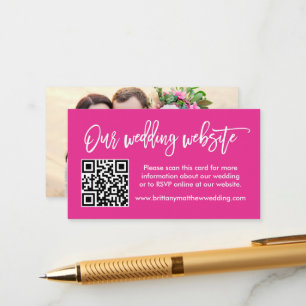 Carte D'accompagnement Site Web Mariage de script de Brush QR Photo rose 
