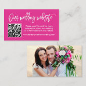 Carte D'accompagnement Site Web Mariage de script de Brush QR Photo rose (Devant / Derrière)