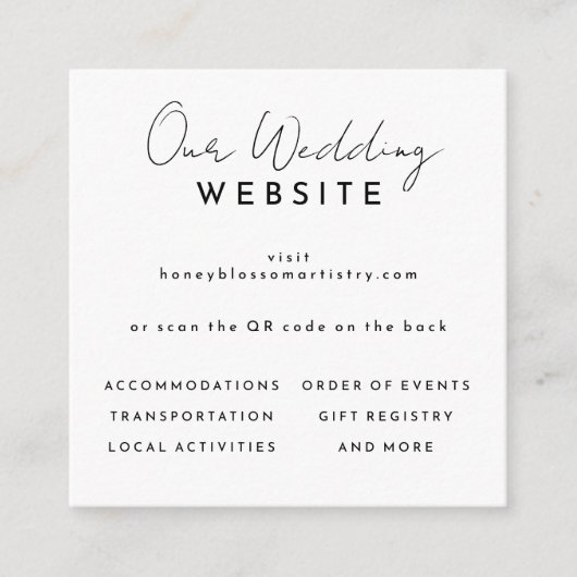 Carte D'accompagnement Site Web Mariage de script moderne blanc Code QR (Devant)