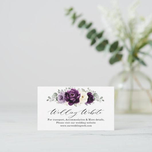 Carte D'accompagnement Site Web Mariage Eggplant Purple Plum Ivory White (Debout devant)