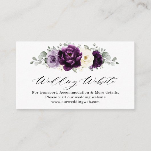 Carte D'accompagnement Site Web Mariage Eggplant Purple Plum Ivory White (Devant)