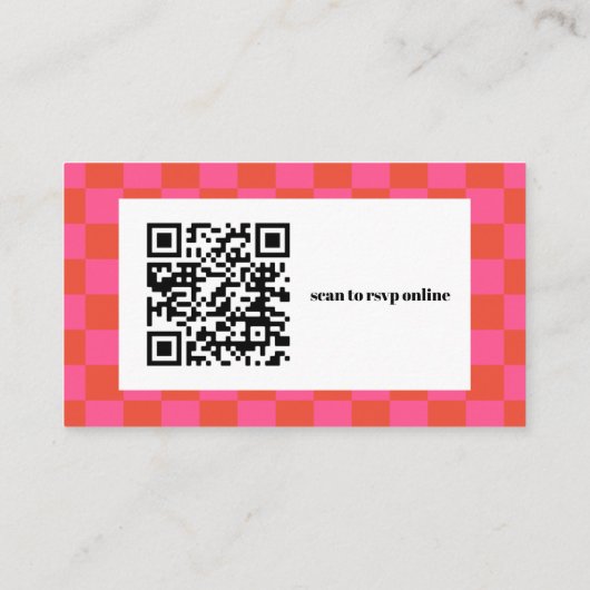 Carte D'accompagnement Site Web Mariage en damier rouge gras Code QR (Dos)
