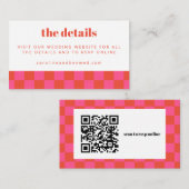 Carte D'accompagnement Site Web Mariage en damier rouge gras Code QR (Devant / Derrière)