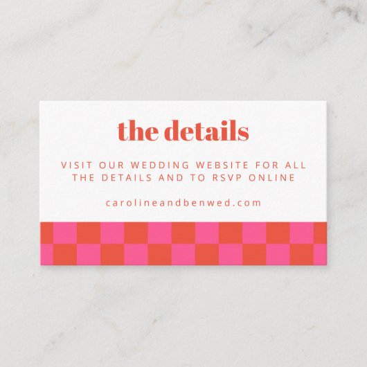 Carte D'accompagnement Site Web Mariage en damier rouge gras Code QR (Devant)