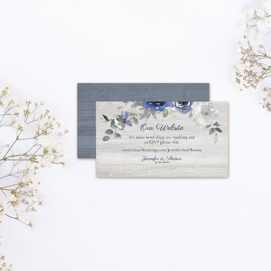 Carte D'accompagnement Site Web Mariage Floral de la marine Blue Silver