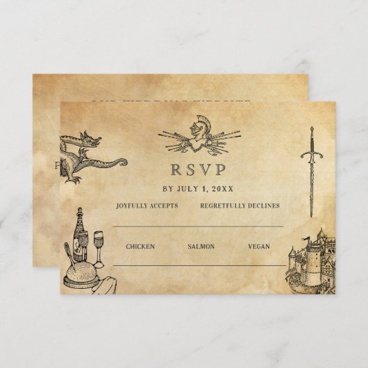 Carte D'accompagnement Site Web Mariage médiéval Mariage | Cod RSVP QR (Devant / Derrière)