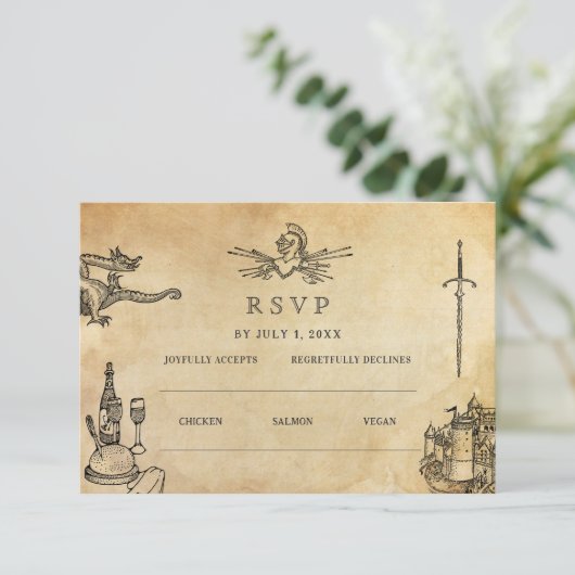 Carte D'accompagnement Site Web Mariage médiéval Mariage | Cod RSVP QR (Debout devant)
