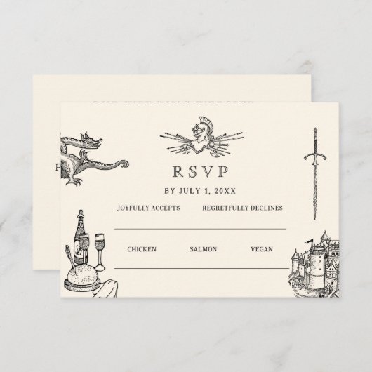 Carte D'accompagnement Site Web Mariage médiéval Mariage | Cod RSVP QR (Devant / Derrière)