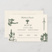 Carte D'accompagnement Site Web Mariage médiéval Mariage | Cod RSVP QR (Devant / Derrière)