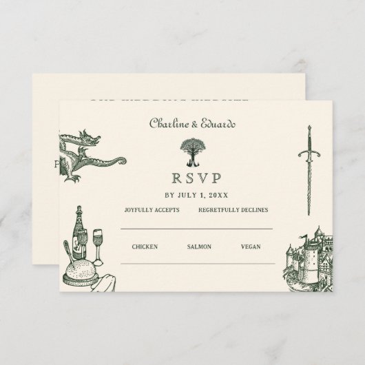 Carte D'accompagnement Site Web Mariage médiéval Mariage | Cod RSVP QR (Devant / Derrière)