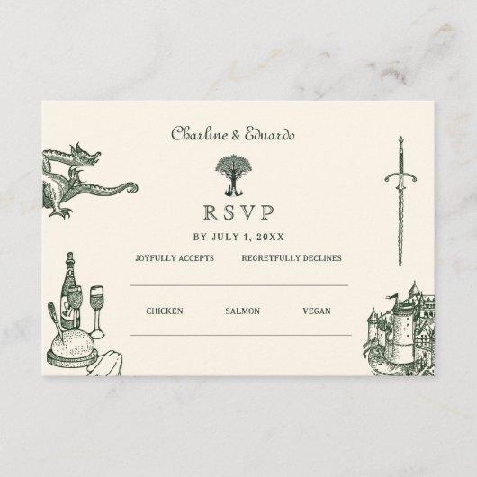 Carte D'accompagnement Site Web Mariage médiéval Mariage | Cod RSVP QR (Devant)