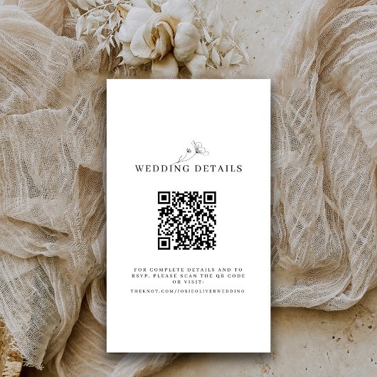 Carte D'accompagnement Site Web Mariage noir et blanc Code QR