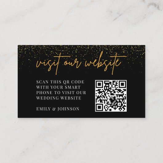 Carte D'accompagnement Site web Mariage noir et or RSVP QR Code (Dos)