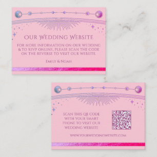 Carte D'accompagnement Site web Mariage rose céleste violet RSVP QR Code