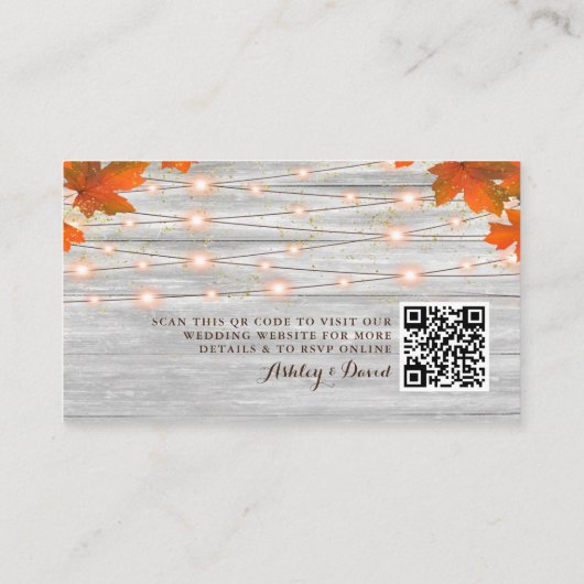 Carte D'accompagnement Site Web Mariage Rustic Wood Fall Leaves & Lights (Dos)