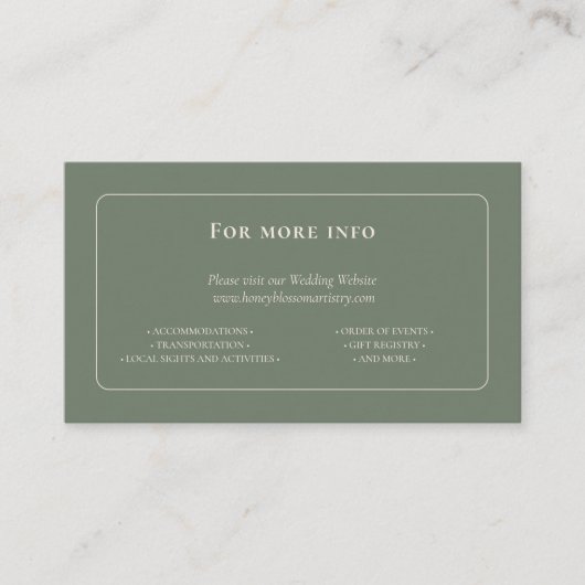 Carte D'accompagnement Site Web Mariage vert Boho Sage simple (Devant)
