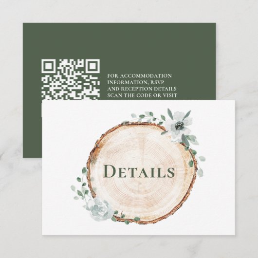 Carte D'accompagnement Site web QR code avec détails de mariage en bois r (Devant / Derrière)