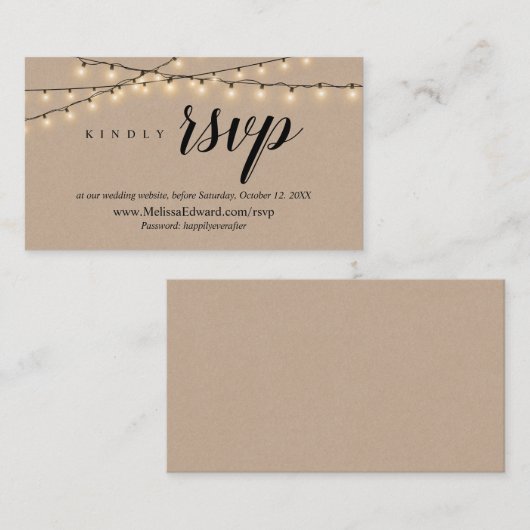 Carte D'accompagnement Site Web RSVP en ligne, boîtier Kraft pour lampes (Devant / Derrière)