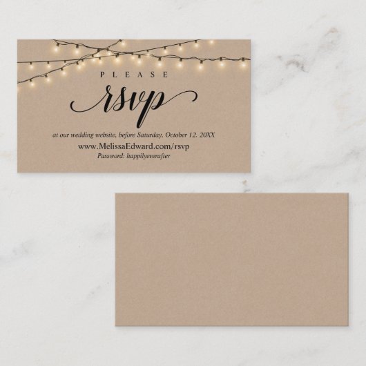 Carte D'accompagnement Site web RSVP en ligne, String Lights Kraft (Devant / Derrière)