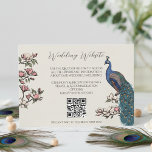 Carte D'accompagnement Site web russe Ivory Peacock Code QR<br><div class="desc">Cette Rustic Ivory Peacock Website QR Code Encape Card présente des fleurs d'oiseau de paon et de magnolia dessinées à la main et turquoises,  ainsi qu'un élégant motif sur le dos,  le tout contre un élégant arrière - plan rose roux. Tout le texte est modifiable.</div>