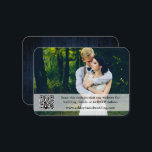 Carte D'accompagnement Site Web Rustic Blue Wood Mariage QR Overlay Photo<br><div class="desc">Moderne minimaliste Simple Mariage Website Enclôture Card avec votre QR Code. Couple photo avec superposition de texte. Rustic Country Blue Wood Imprimer.</div>
