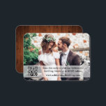 Carte D'accompagnement Site Web Rustic Wood Mariage QR Overlay Photo<br><div class="desc">Moderne minimaliste Simple Mariage Website Enclôture Card avec votre QR Code. Couple photo avec superposition de texte. Rustic Country Wood Print.</div>