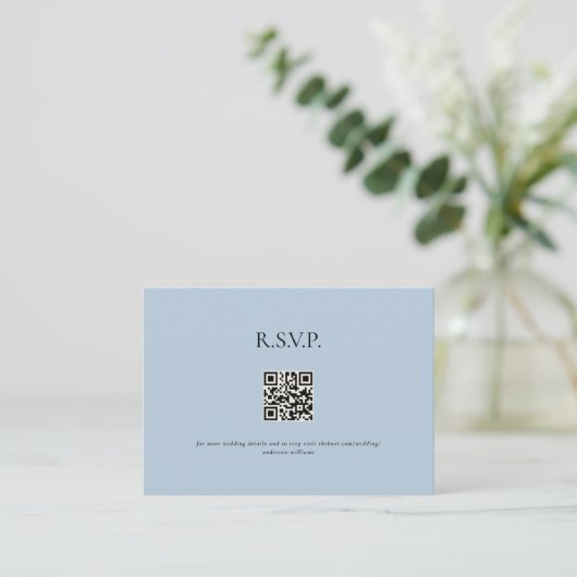 Carte D'accompagnement Sky Blue Contemporary QR Code Mariage RSVP II (Debout devant)