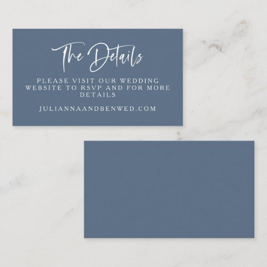 Carte D'accompagnement Slate Blue Moderne Script Lettres Site Mariage (Devant / Derrière)