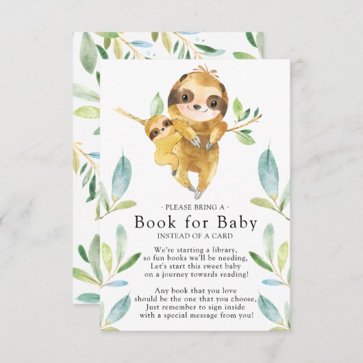 Carte D'accompagnement Sloth Baby shower Book for Baby Card (Devant / Derrière)
