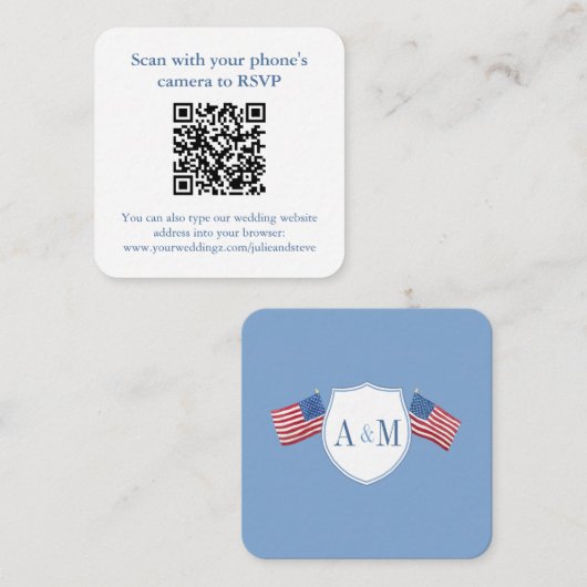 Carte D'accompagnement Smart All-American Rouge Bleu Mariage QR RSVP (Devant / Derrière)