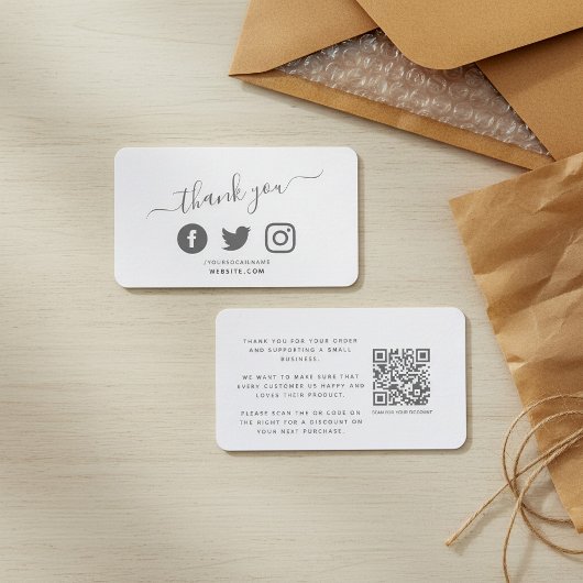 Carte D'accompagnement Social media QR code blanc merci escompte