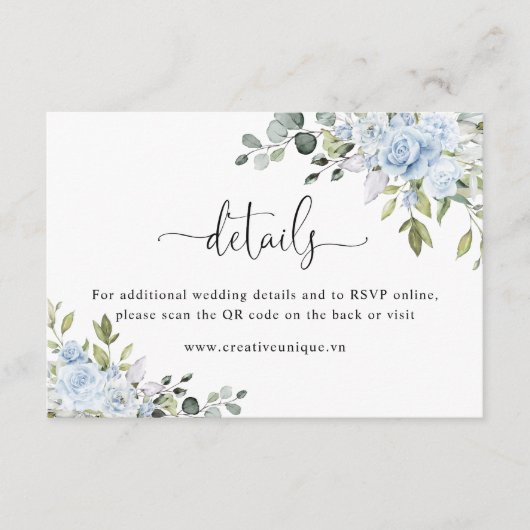 Carte D'accompagnement Soft Blue Botanical Website QR Code Details (Devant)