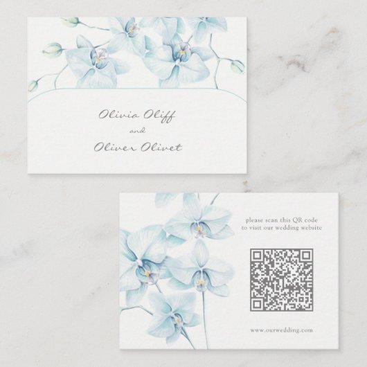 Carte D'accompagnement Soft Blue Orchid Site Mariage QR Code (Devant / Derrière)