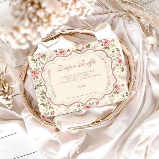 Carte D'accompagnement Soft Blush Floral Heirloom Diapper Raffle