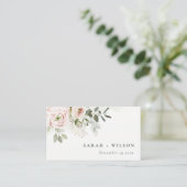 Carte D'accompagnement Soft Blush Pink Peonies Eucalyptus Site Mariage (Debout devant)