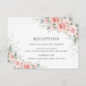 Carte D'accompagnement Soft Blush Rose Floral Greenery Réception de maria (Devant / Derrière)
